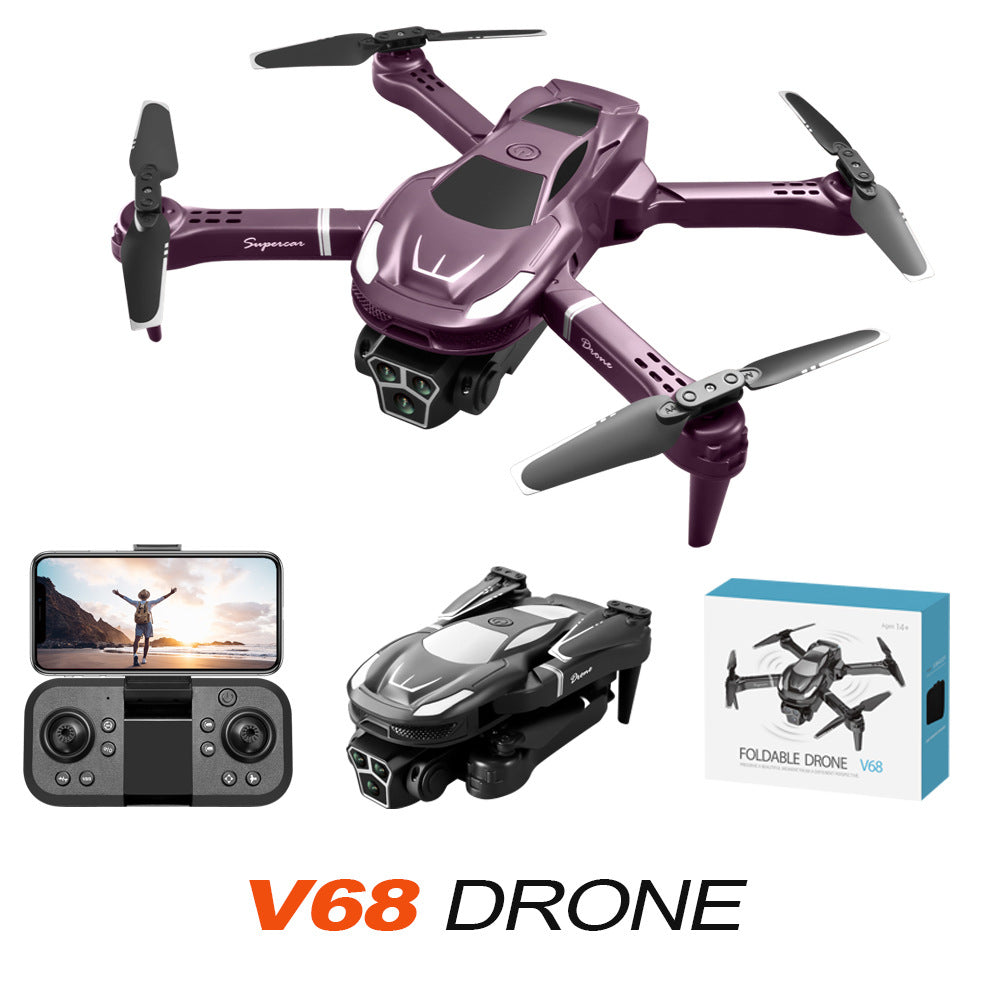 V68 Drone: HD Electric Adjustable 3 Camera Lens + Obstacle Avoidance + Optical Flow Hover