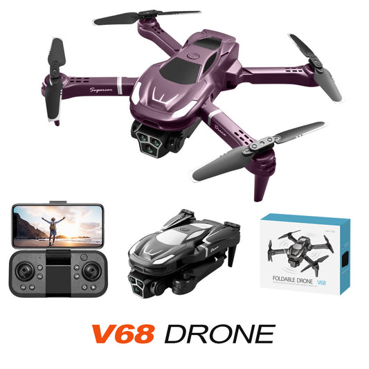 V68 Drone: HD Electric Adjustable 3 Camera Lens + Obstacle Avoidance + Optical Flow Hover