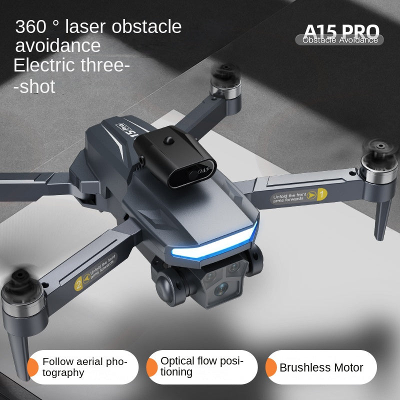 A15 PRO Drone: 8K HD Electric Adjustable 3 Camera Lens + Brushless Motor + 360° Laser Obstacle Avoidance + Optical Flow Hover