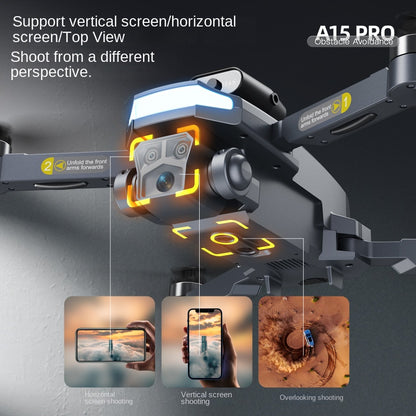 A15 PRO Drone: 8K HD Electric Adjustable 3 Camera Lens + Brushless Motor + 360° Laser Obstacle Avoidance + Optical Flow Hover